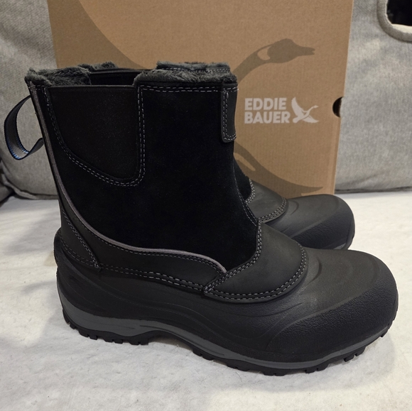 Eddie Bauer Snowfoil Pull-On Boots Men's Size 10 Black - Picture 2 of 7